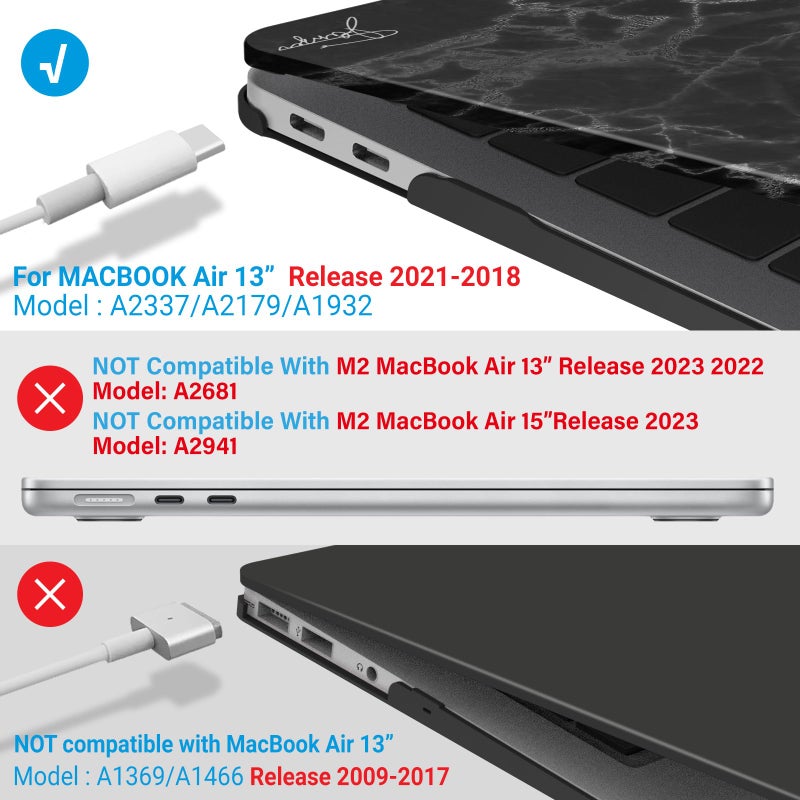 آي بينزر IBenzER متوافق مع حافظة MacBook Air 13 بوصة الجديدة 2022 2021 2020 M1 A2337 A2179 A1932 حافظة بلاستيكية صلبة مع غطاء لوحة مفاتيح لشاشة Mac Retina مع معرف اللمس، رخام أسود MAT13-BKMB+1 - Image 4